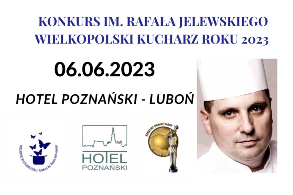 zdjęcie kucharza, 3 logotypy oraz napisy informacyjne o konkursie